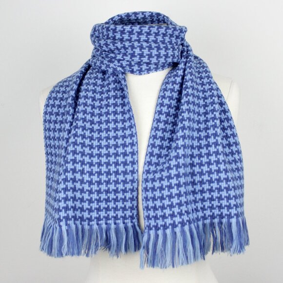 Vintage Blue Houndstooth Scarf with Fringe - Picture 3 of 5